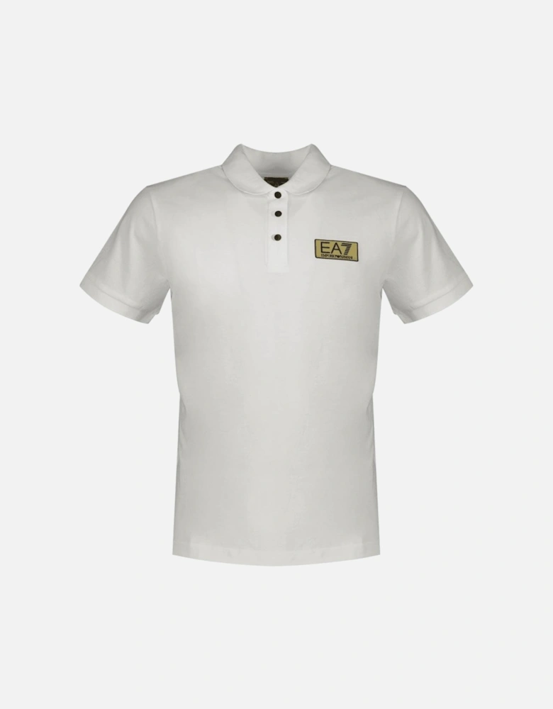 Gold Plaque Logo Short Sleeve White Polo Shirt