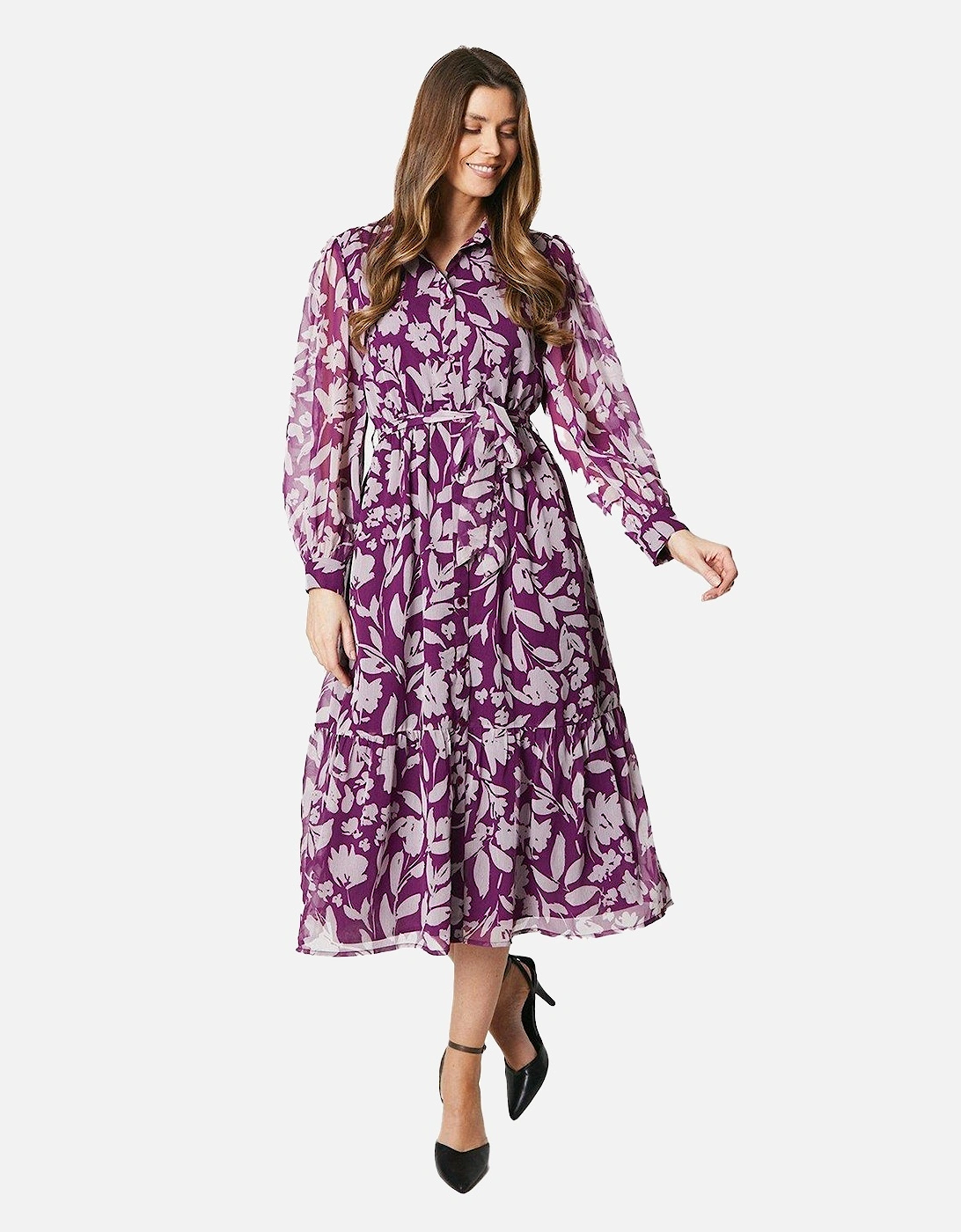 Womens/Ladies Floral Tiered Shirt Dress, 5 of 4