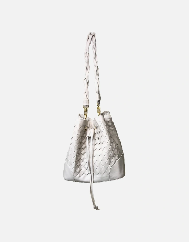 Cream Woven Drawstring Satchel Bag
