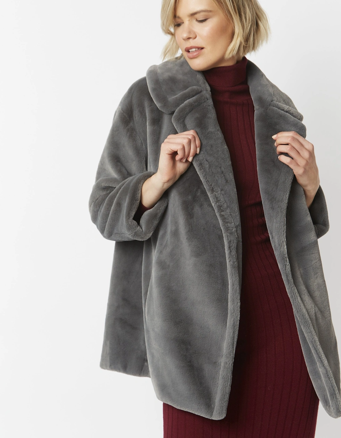 Grey Faux Fur Midi Coat