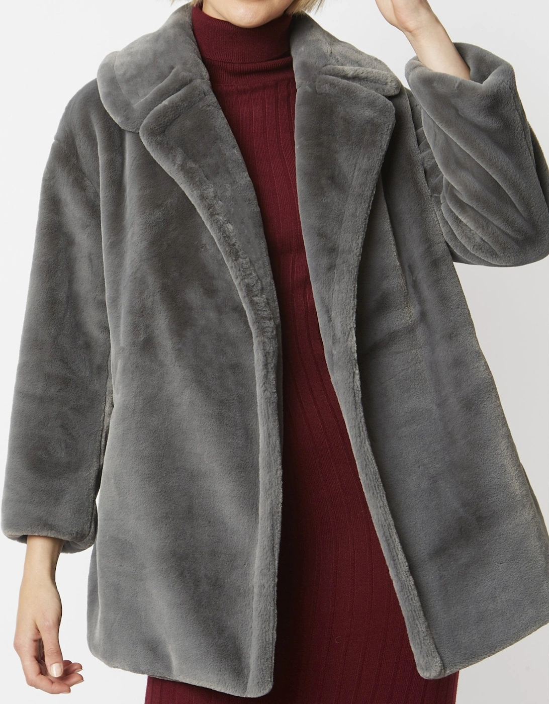 Grey Faux Fur Midi Coat