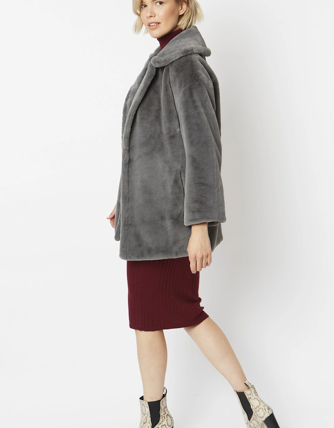 Grey Faux Fur Midi Coat