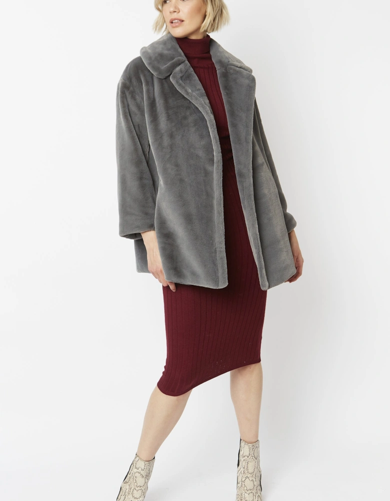 Grey Faux Fur Midi Coat