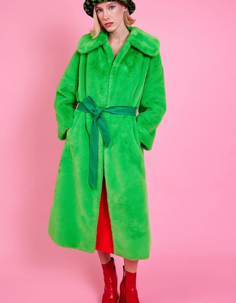 Jingo Green Faux Fur Maxi Coat