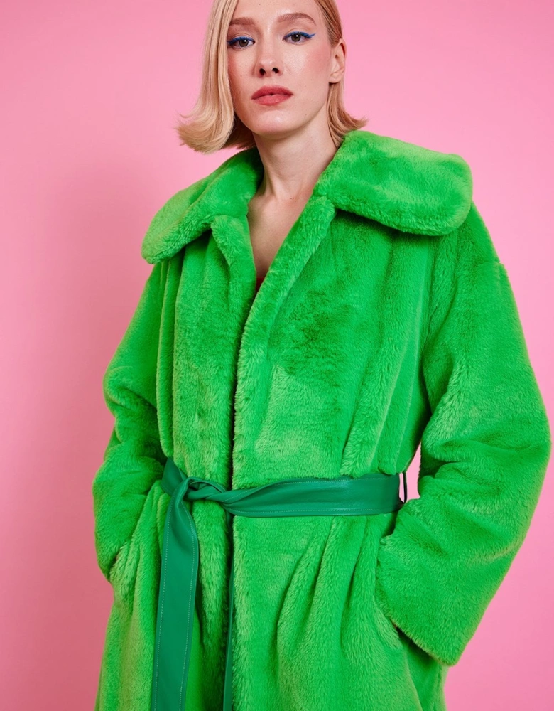 Jingo Green Faux Fur Maxi Coat