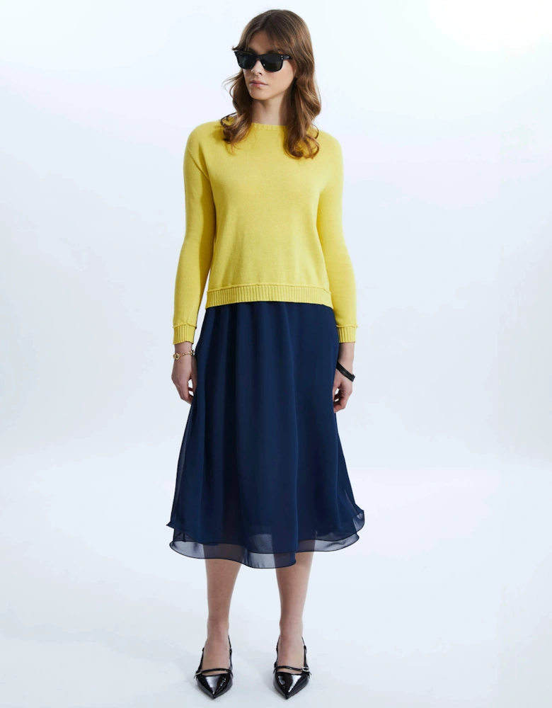 Scoop Neck Piped Edge Knit Yellow