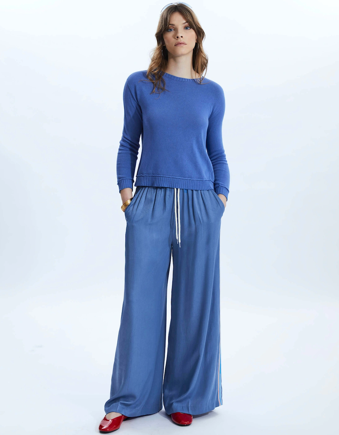 Scoop Neck Piped Edge Knit Denim, 6 of 5