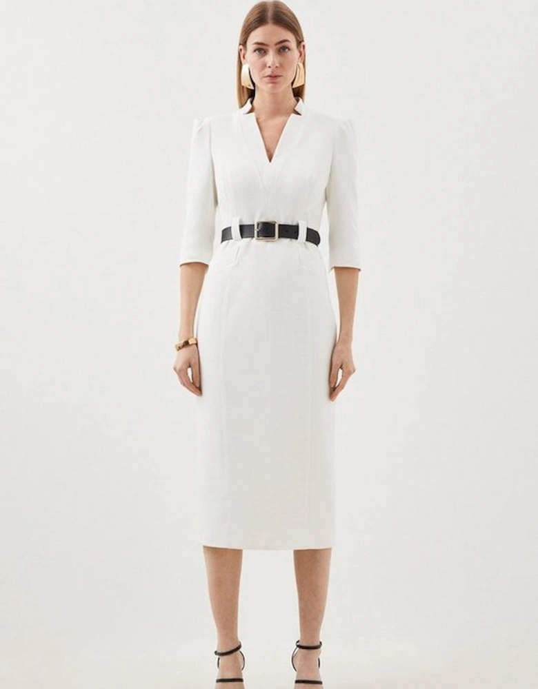 Structured Crepe Forever Belted Midi Pencil Dress