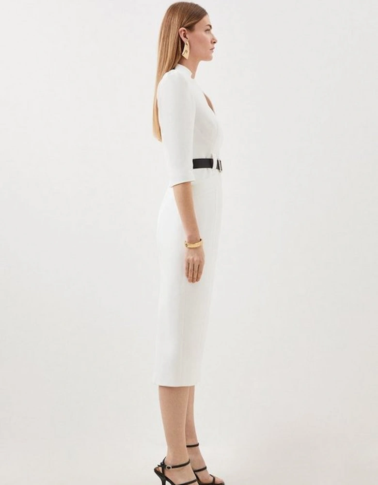 Structured Crepe Forever Belted Midaxi Pencil Dress