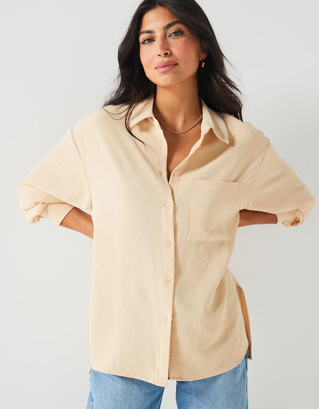Relaxed Longline Shirt - Beige, 7 of 6