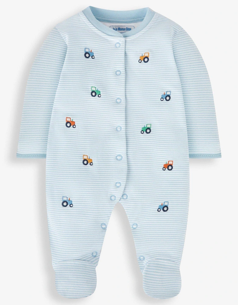 Boys Tractor Embroidered Sleepsuit - Blue