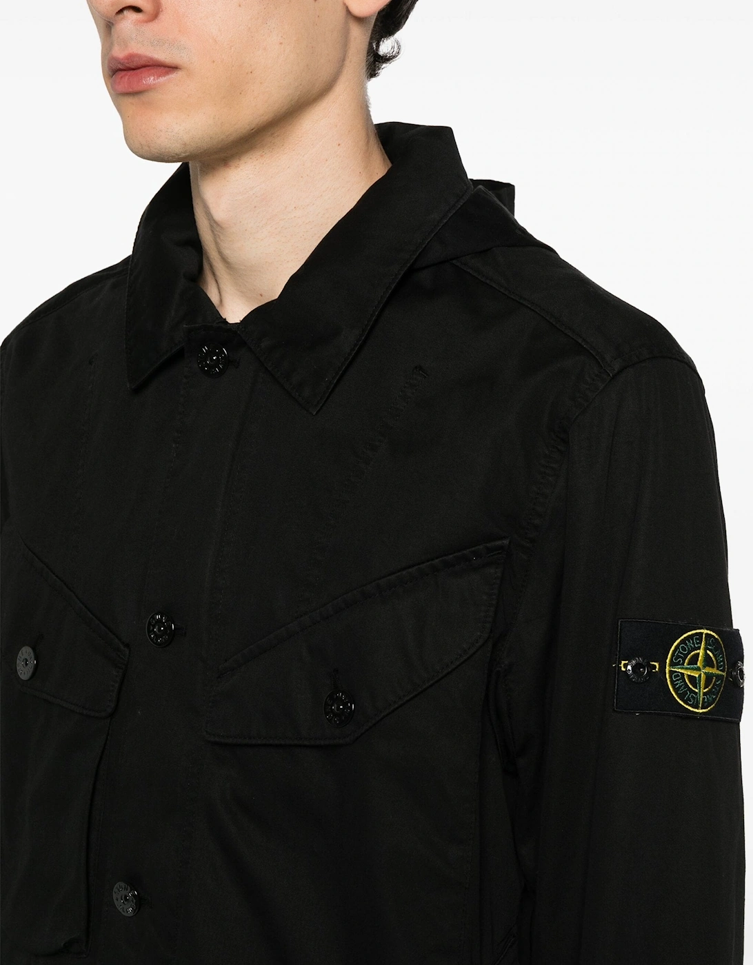 Patch Pocket Hooded Coat Black