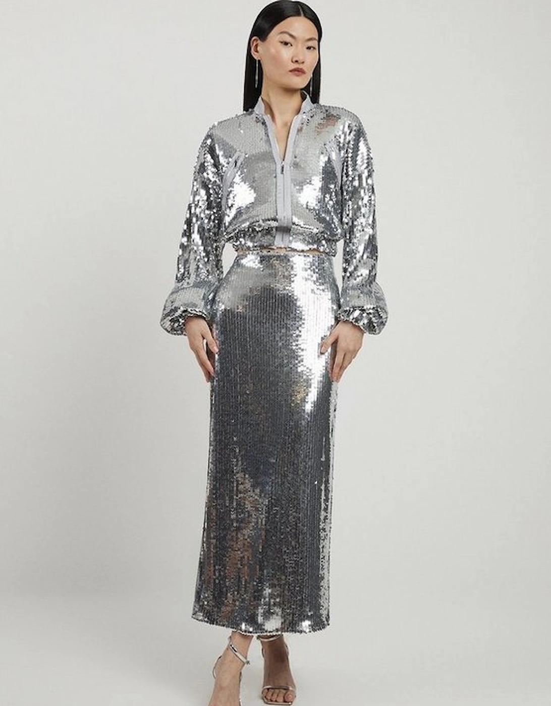 Sequin Front Split Woven Midi Skirt, 5 of 4