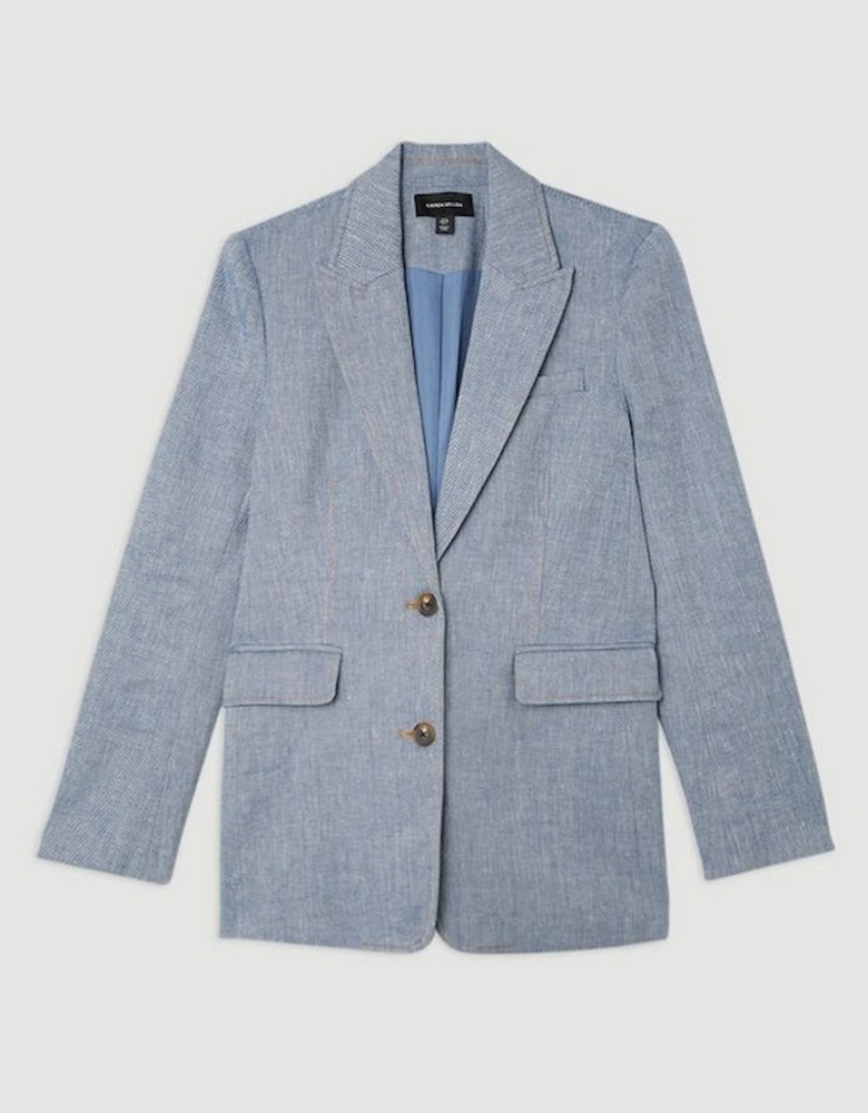 Tailored Denim Look Linen Single Breasted Jacket