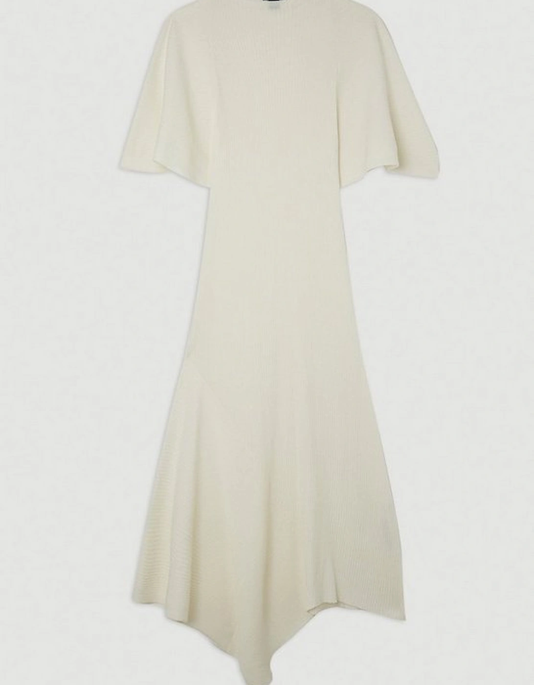Cotton Blend Angel Sleeve Asymmetric Hem Knit Dress