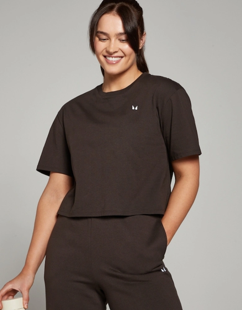 Women's Basic Boxy Crop T-Shirt - Coffee