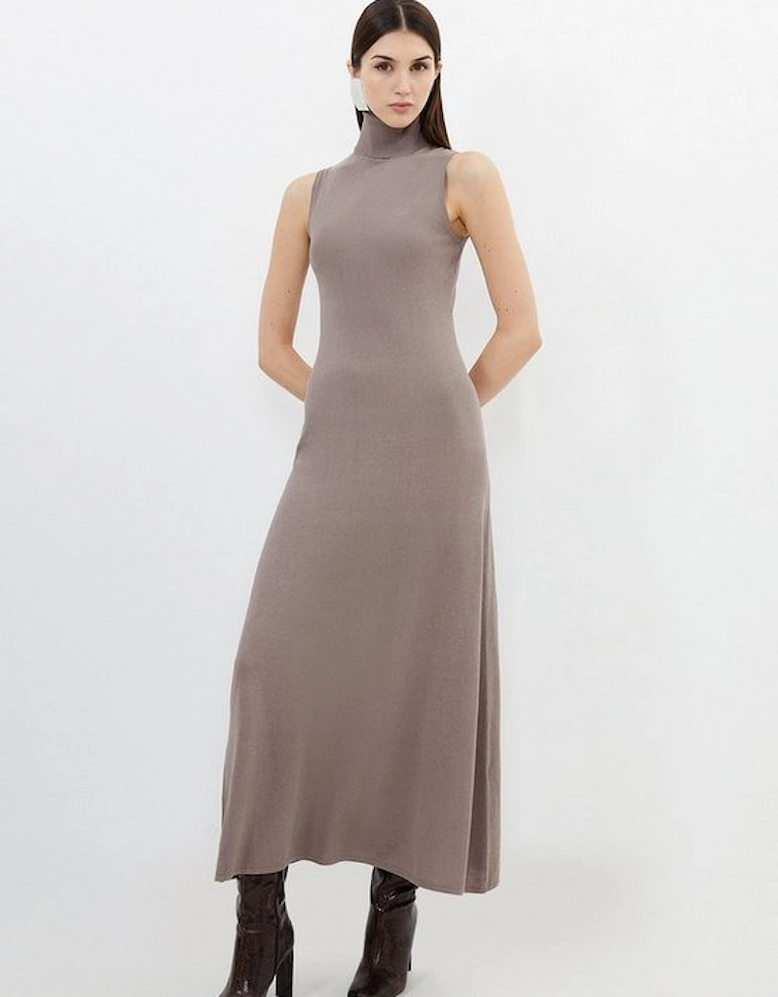 Tall Cotton Blend Knitted Roll Neck Maxi Dress, 4 of 3