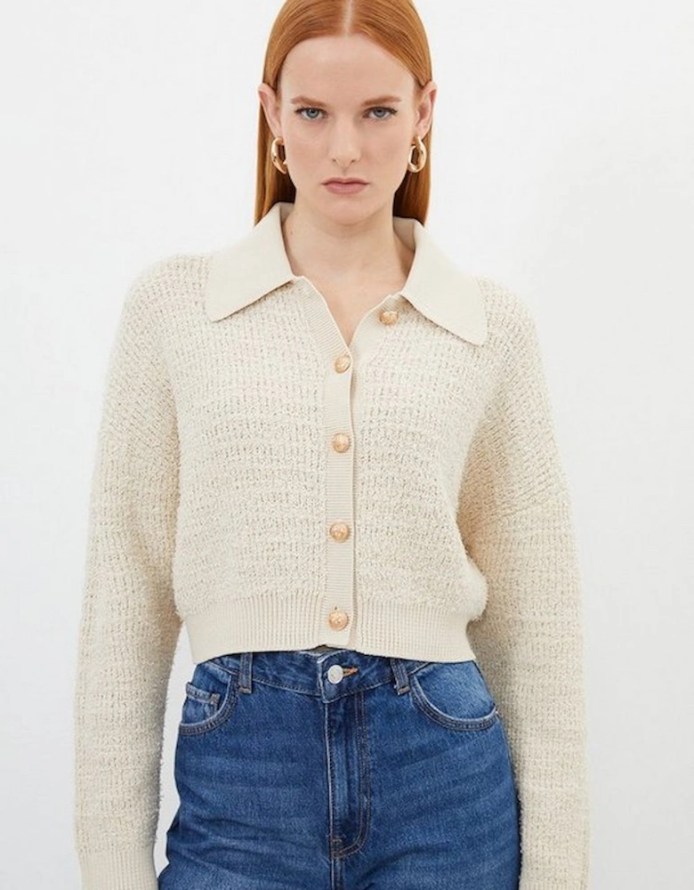 Textured Knit Cotton Blend Collar Jacket