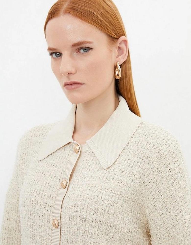Textured Knit Cotton Blend Collar Jacket