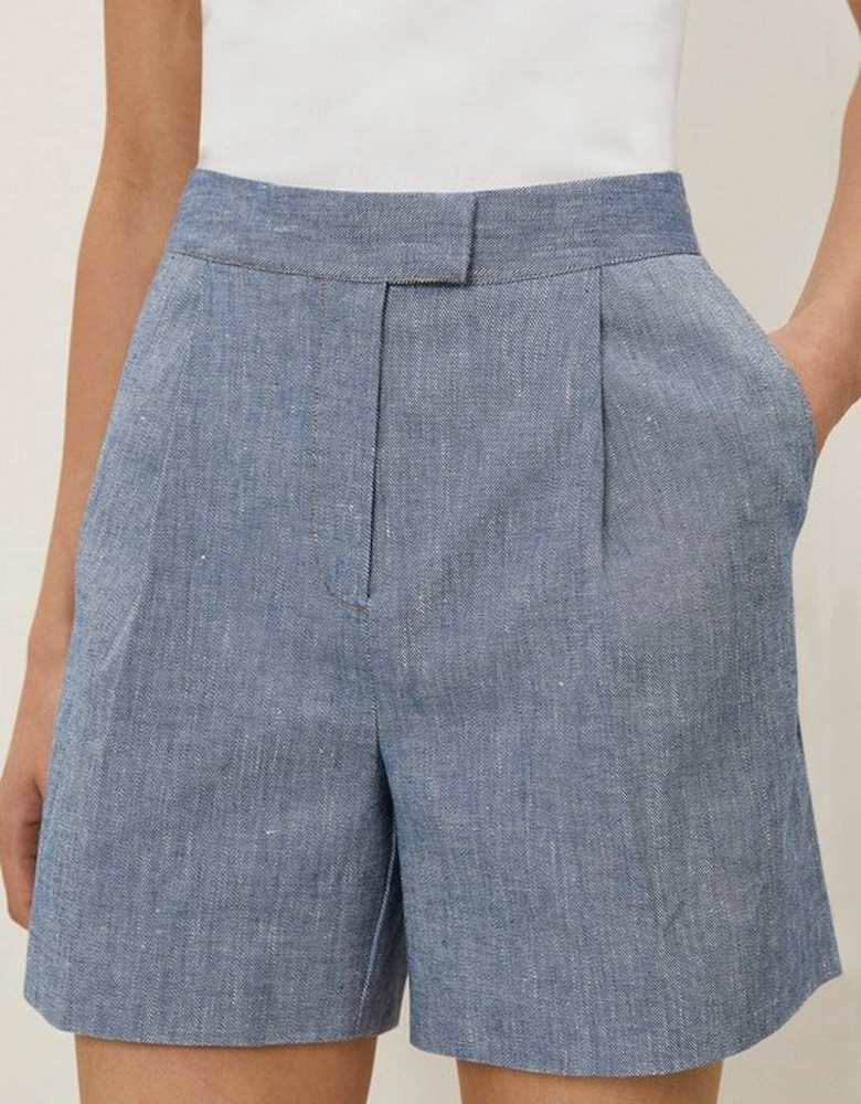 Denim Look Linen Tailored Shorts