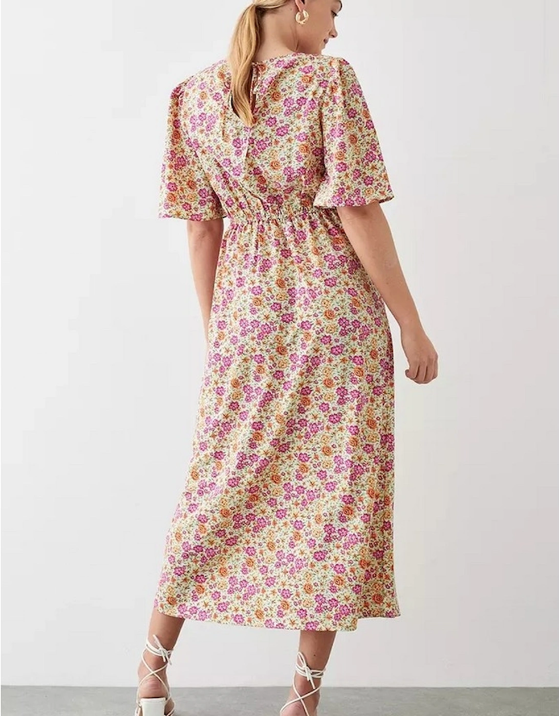 Womens/Ladies Ditsy Print Shirred Waist Tall Flutter Midi Dress
