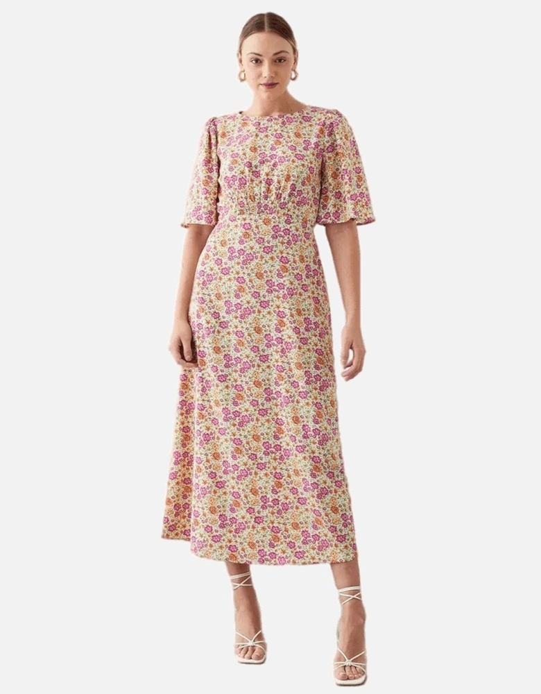 Womens/Ladies Ditsy Print Shirred Waist Tall Flutter Midi Dress