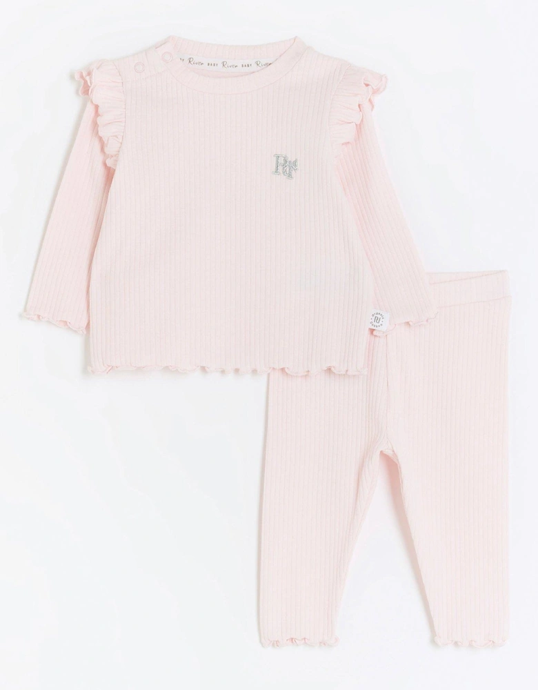 Baby Baby Girls  Frill Ribbed Outfit - Pink
