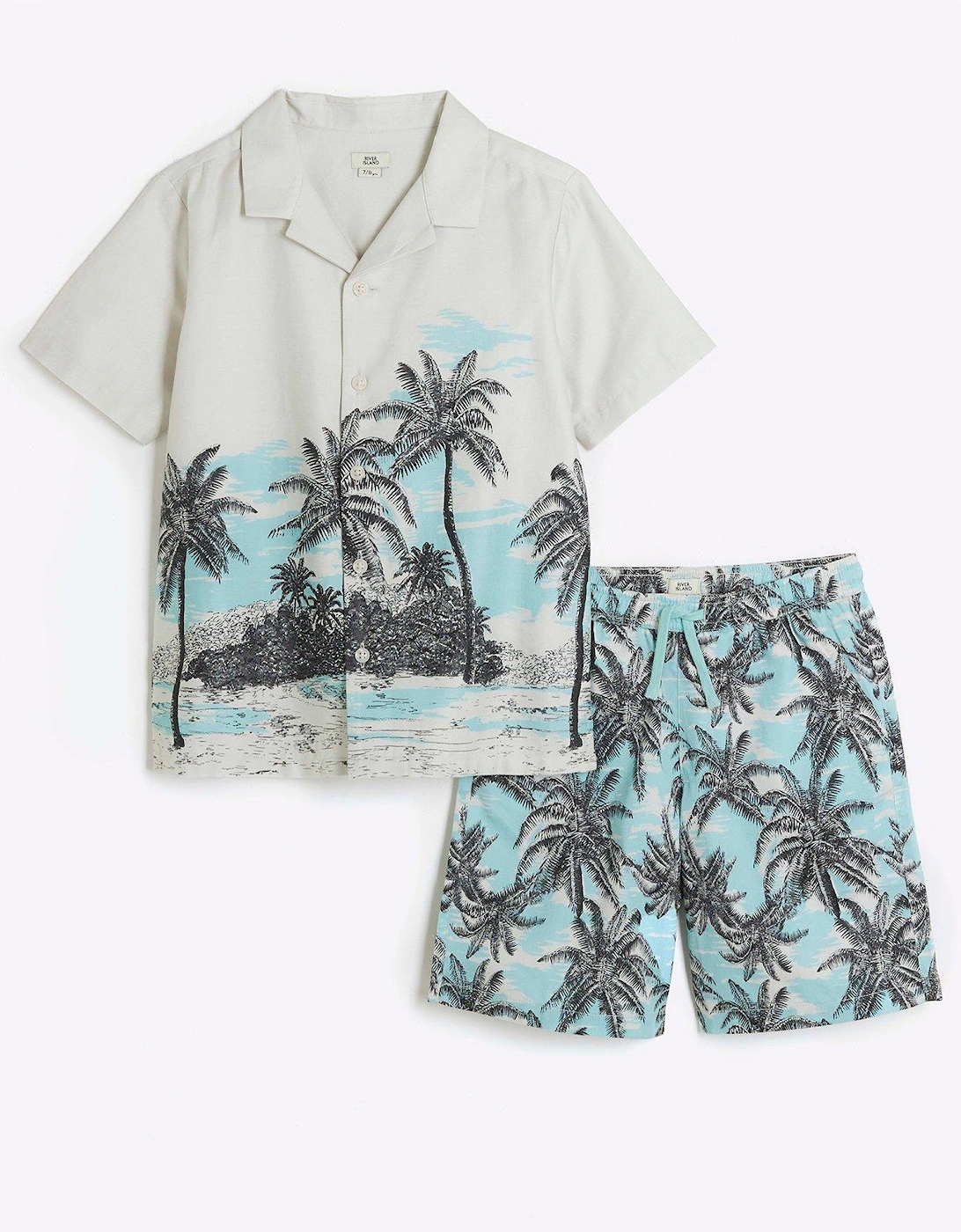Boys Palm Tree Shirt And Shorts Set - Cream, 2 of 1