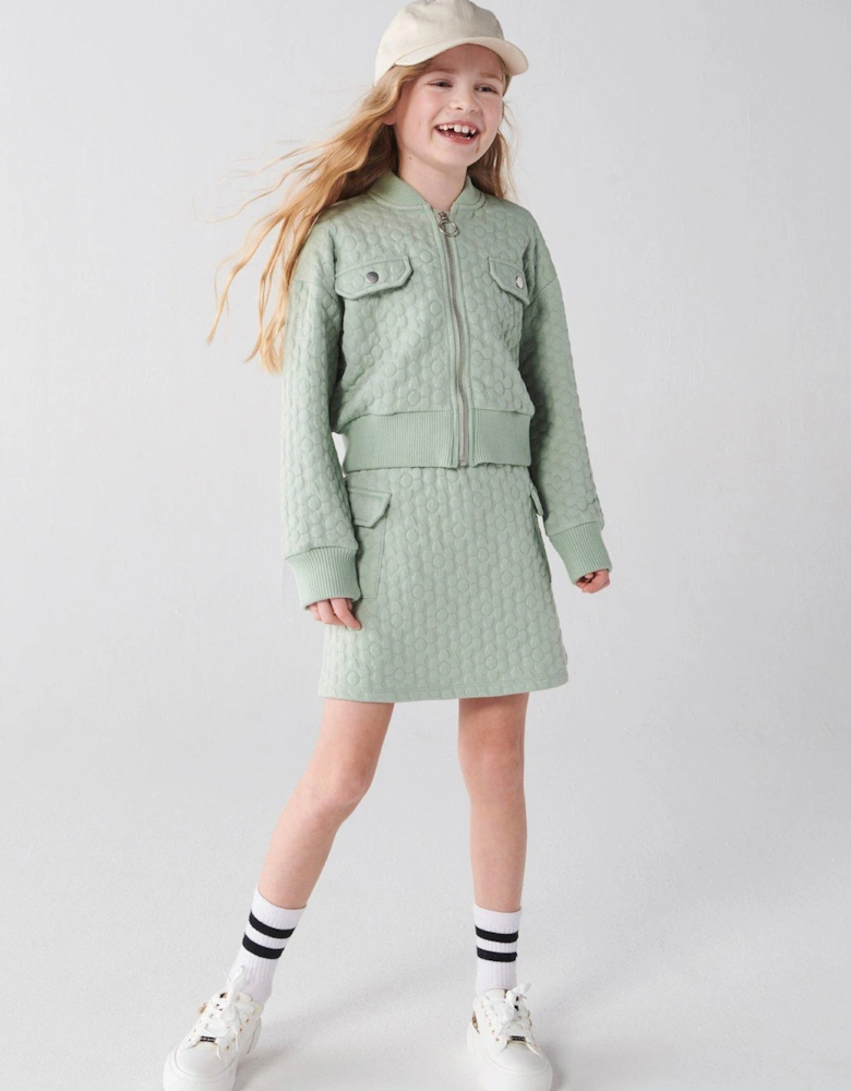Girls Quilted Jacket And Skirt Set - Khaki