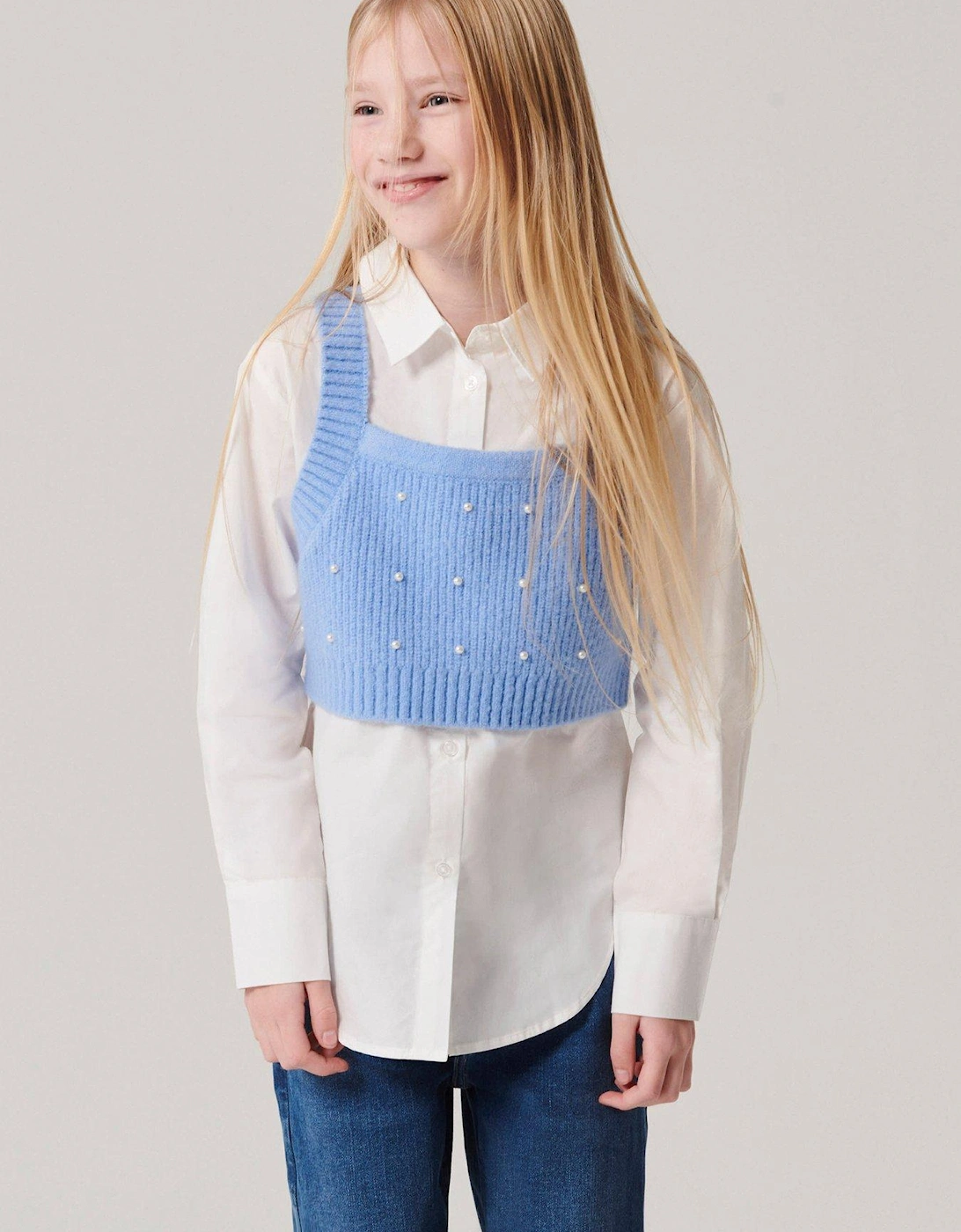 Girls Embellished Knit Top And Shirt Set - Blue, 3 of 2