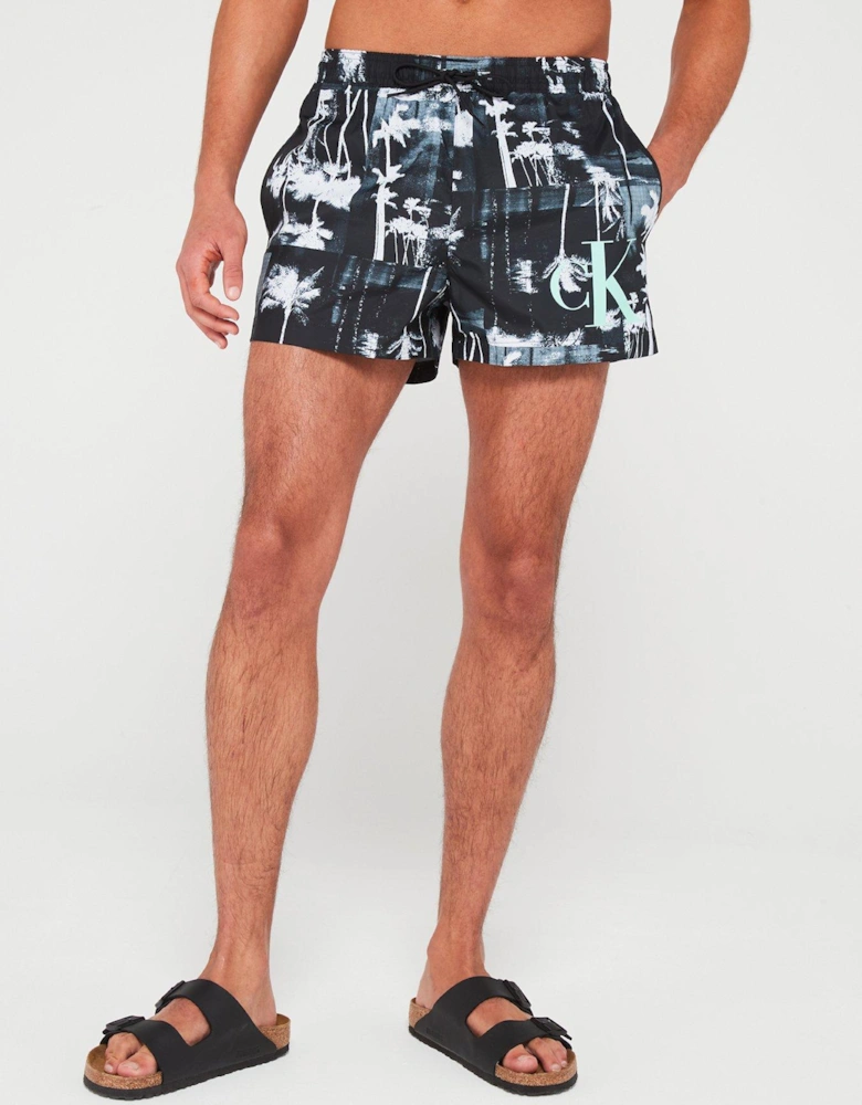 Medium Drawstring Printed Swim Shorts - Black