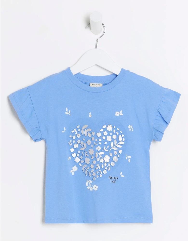 Mini Mini Girls Embossed Heart T-shirt - Blue