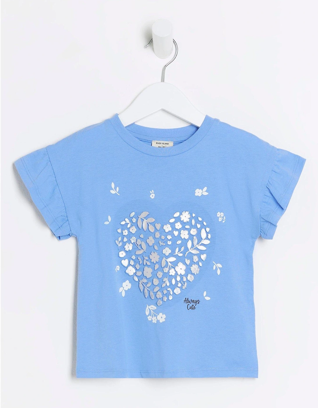 Mini Mini Girls Embossed Heart T-shirt - Blue, 3 of 2