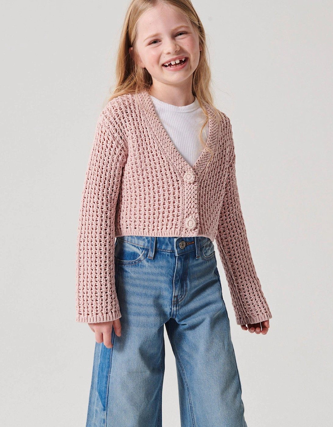 Girls Crochet Crop Cardigan - Pink, 3 of 2