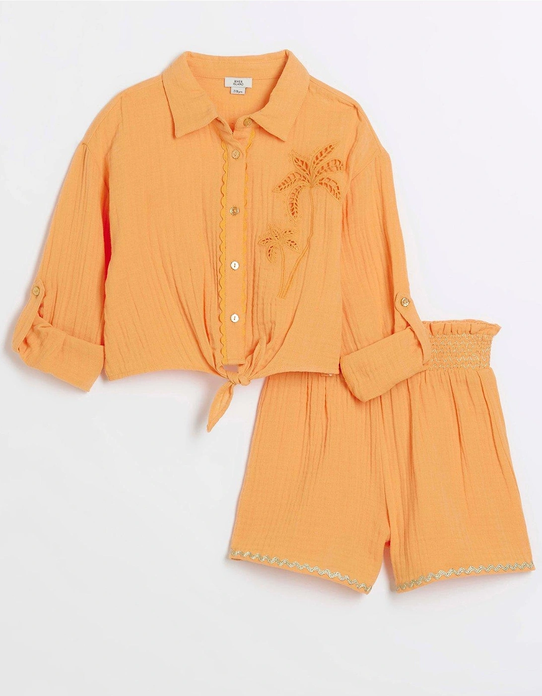 Girls Palm Tree Shirt And Shorts Set - Orange, 6 of 5
