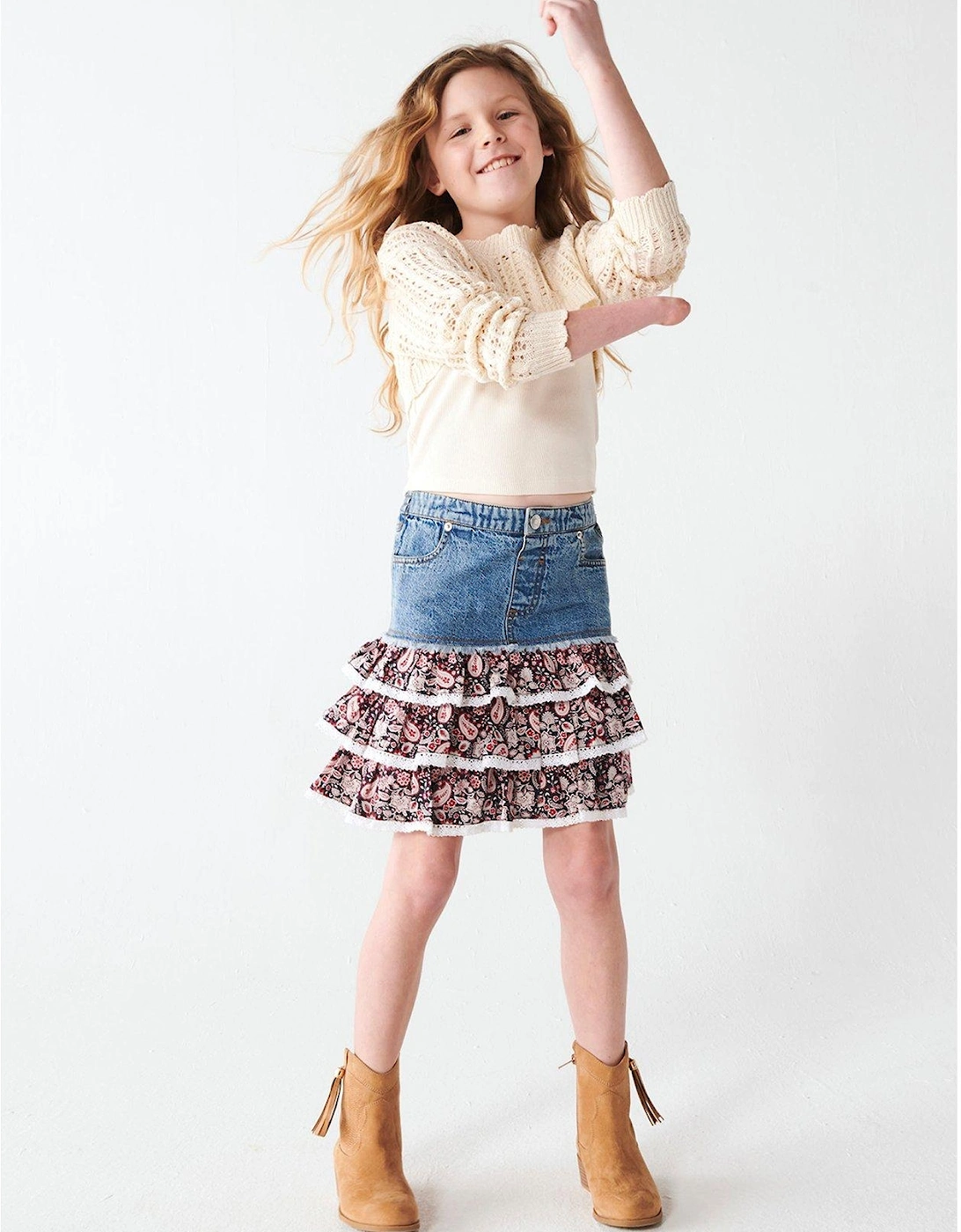 Girls Paisley Rara Denim Skirt - Blue, 2 of 1