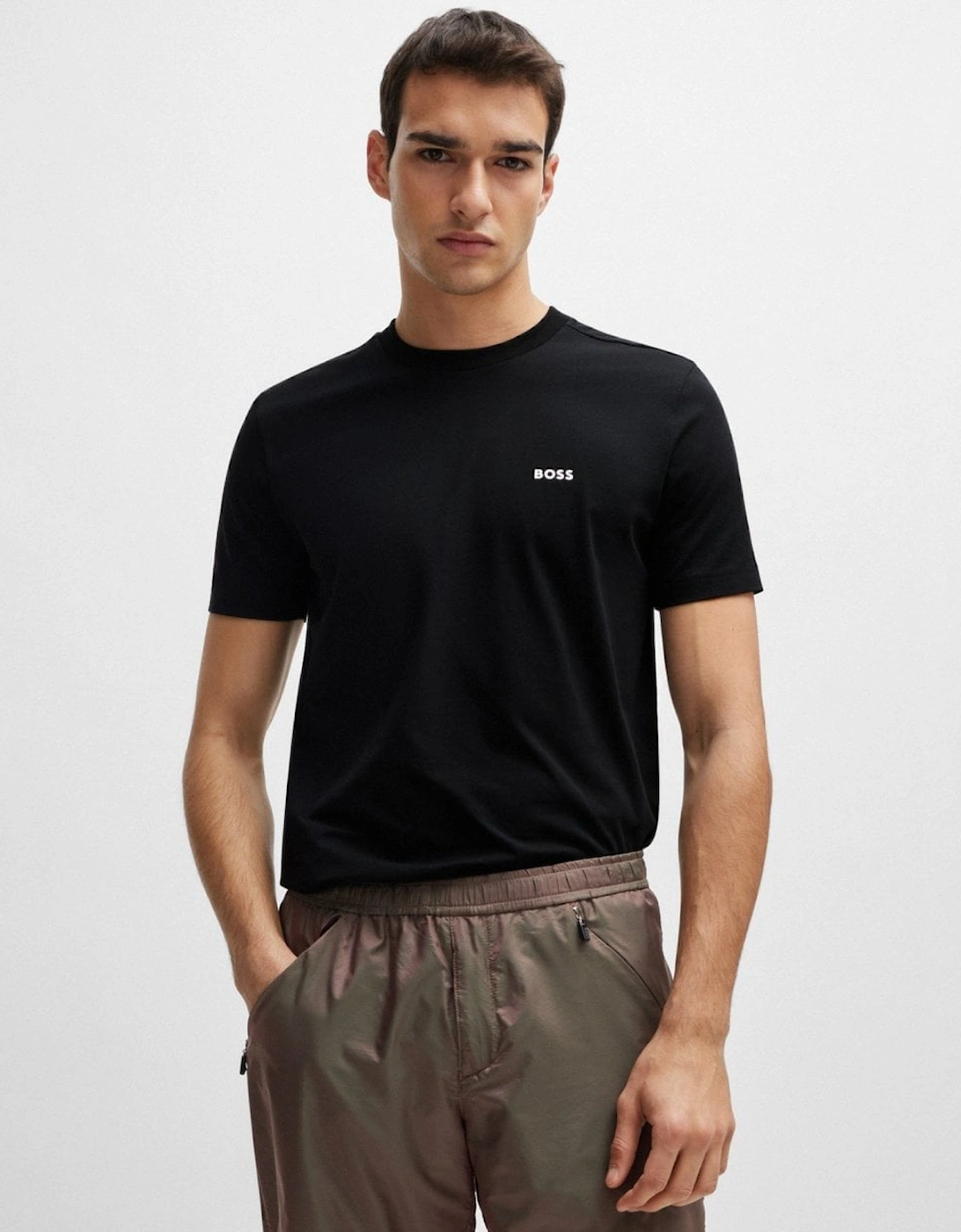 Hugo Boss Men's Black Boss Green Tee Stretch Cotton T-Shirt With Contrast Logo Nos - - : 38/Regular M
