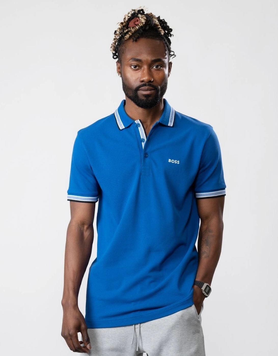 Hugo Boss Men's Blue Boss Green Paddy Contrast Polo Nos - - : 44/Regular Xxl