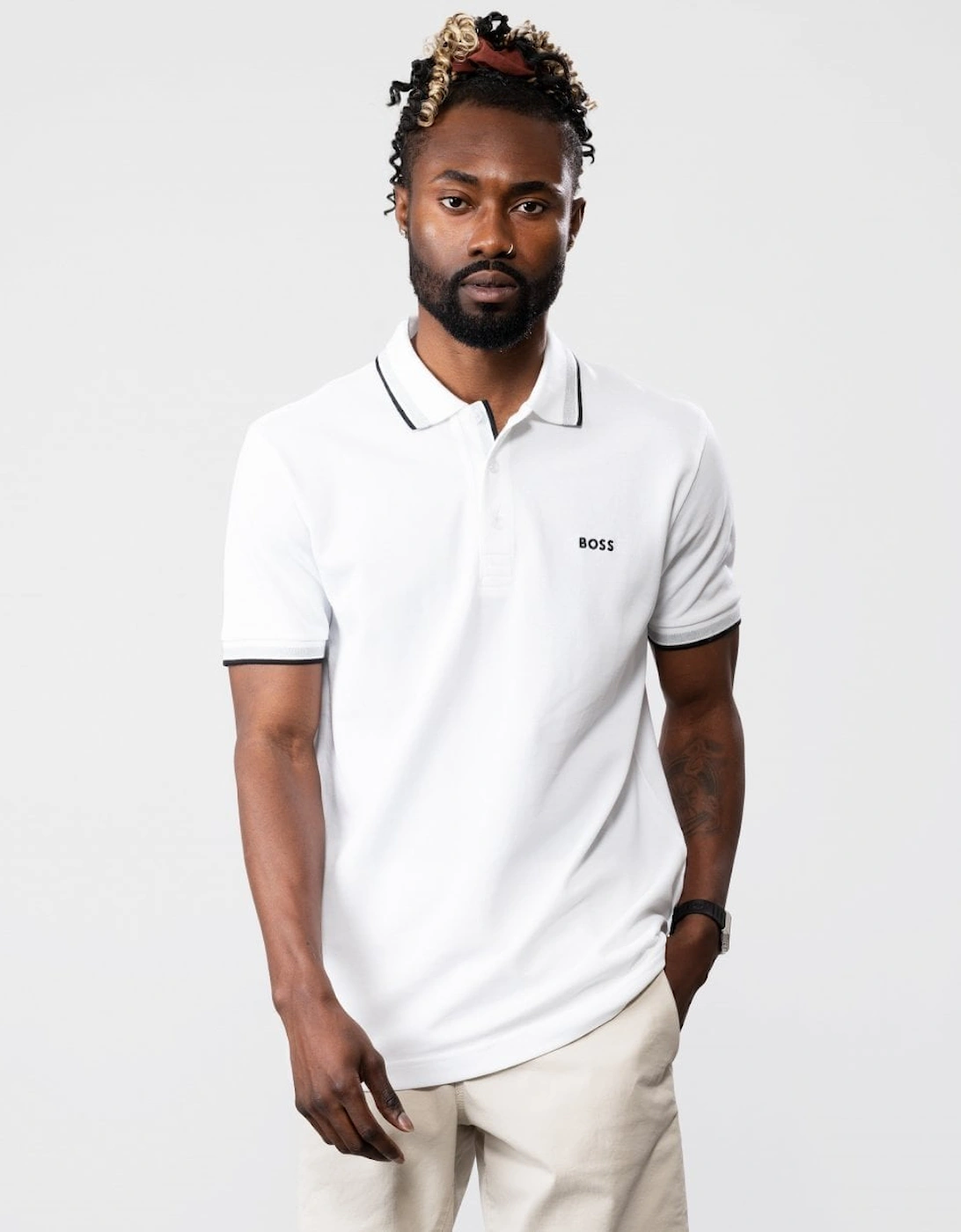 Hugo Boss Men's White Boss Green Paddy Contrast Polo Nos - - : 44/Regular Xxl