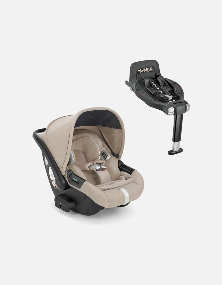 Aptica System Quattro color Pashmina Beige, chassis color Palladio, car seat Darwin Infant Recline and 360° i-Size base