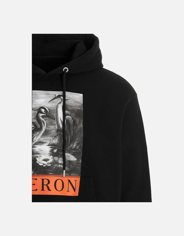 Heron Printed Hoodie in Black