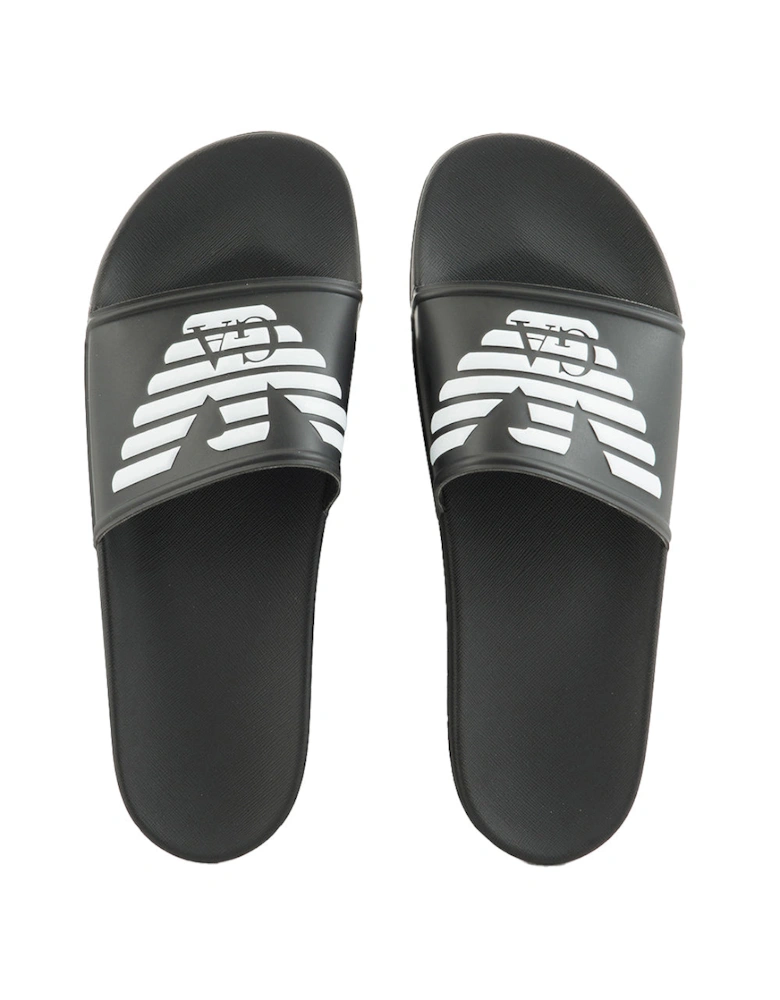 Eagle Logo Pool Slides, Black/White