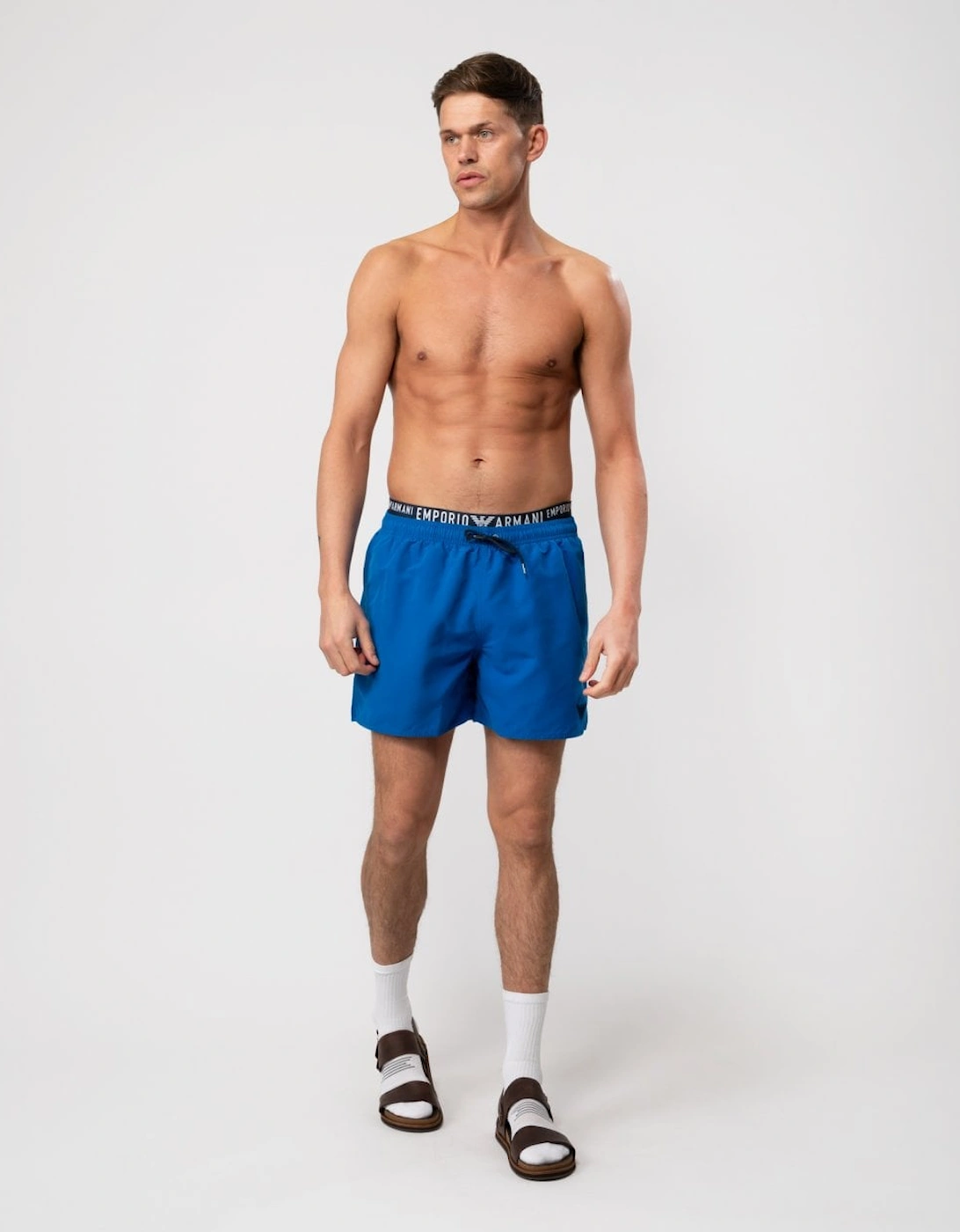 Mens Logo Waistband Woven Swim Shorts