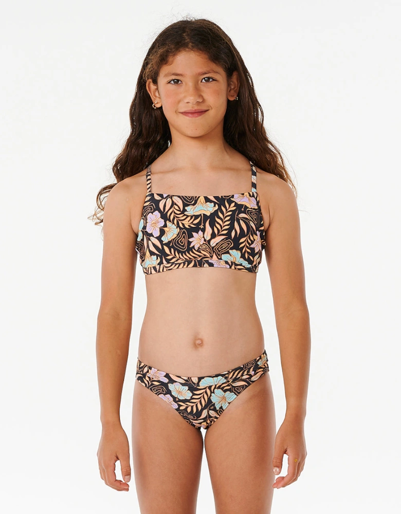 Rip Curl Girls Tropics 3 Piece Swim Surf Bikini Rash Vest Set - Washed Black