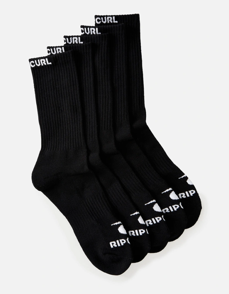 Rip Curl Kids Brand Fleece 5 Pack Crew Socks - Black