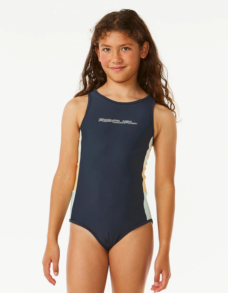 Rip Curl Kids Block Party Back Zip One Piece Swimming Costume