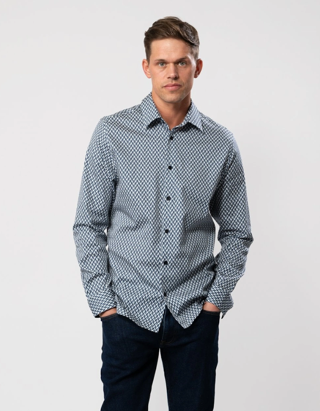 Laceby Mens Long Sleeve Geometric Print Shirt, 5 of 4