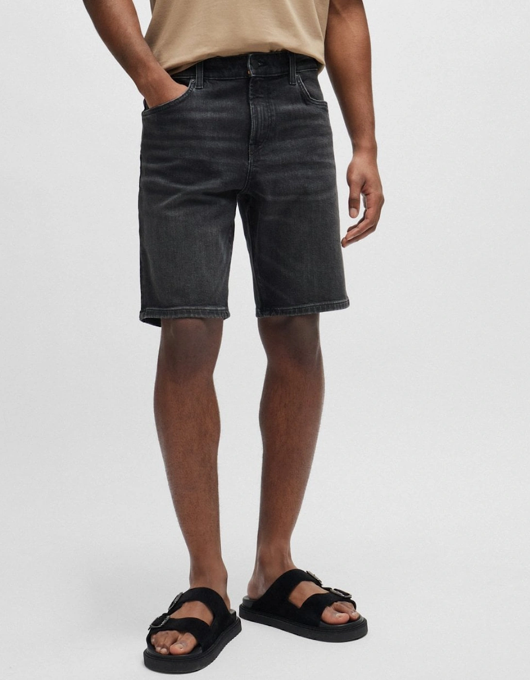 Orange Re.Maine Mens Regular Fit Shorts in Dark Grey Comfort-Stretch Denim, 5 of 4