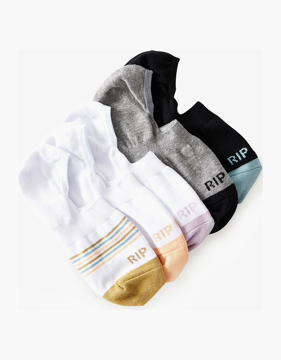 Ripcurl Men's Rip Curl Mens Invisable Inner Silicon 5 Pack No Show Socks - Multico - White - Size: 16/14.5/8/15/8.5/15.5/9/13/13.5/14/6.5/7/7.5/11.5/5