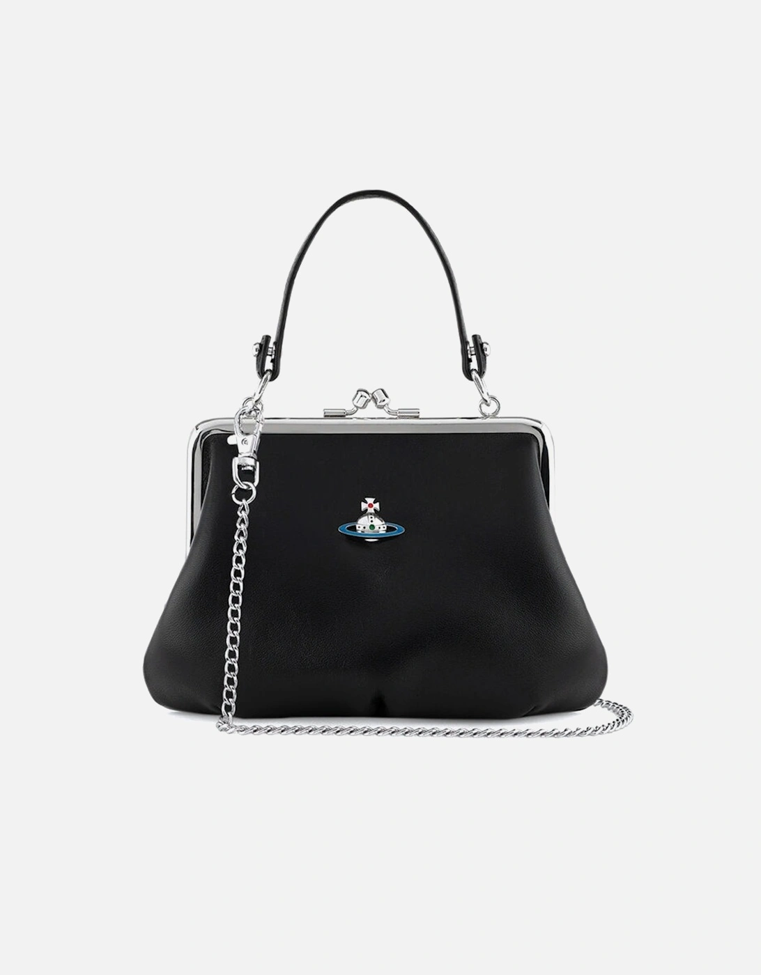 Granny Frame Leather Black Crossbody Bag